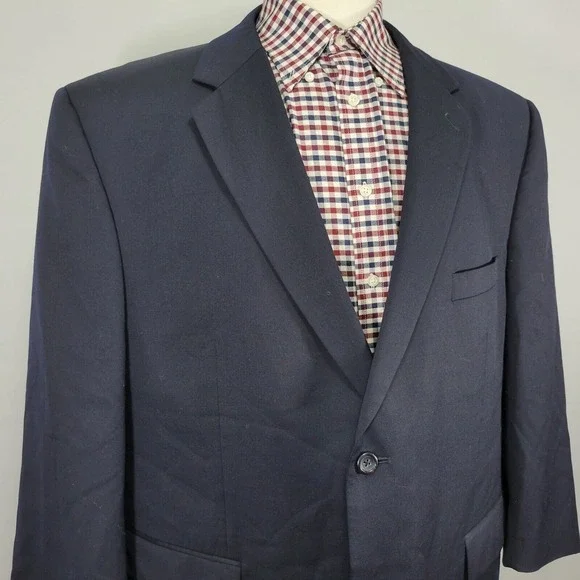 Joseph Feiss Men's Sport Coat‎ Blazer Two Button Navy Blue Wool Twill 50S